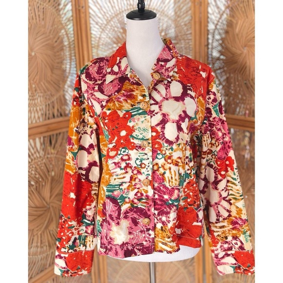 Coldwater Creek Spice Floral Jacket Shacket Boho Hippie Abstract Flower L - Picture 1 of 7